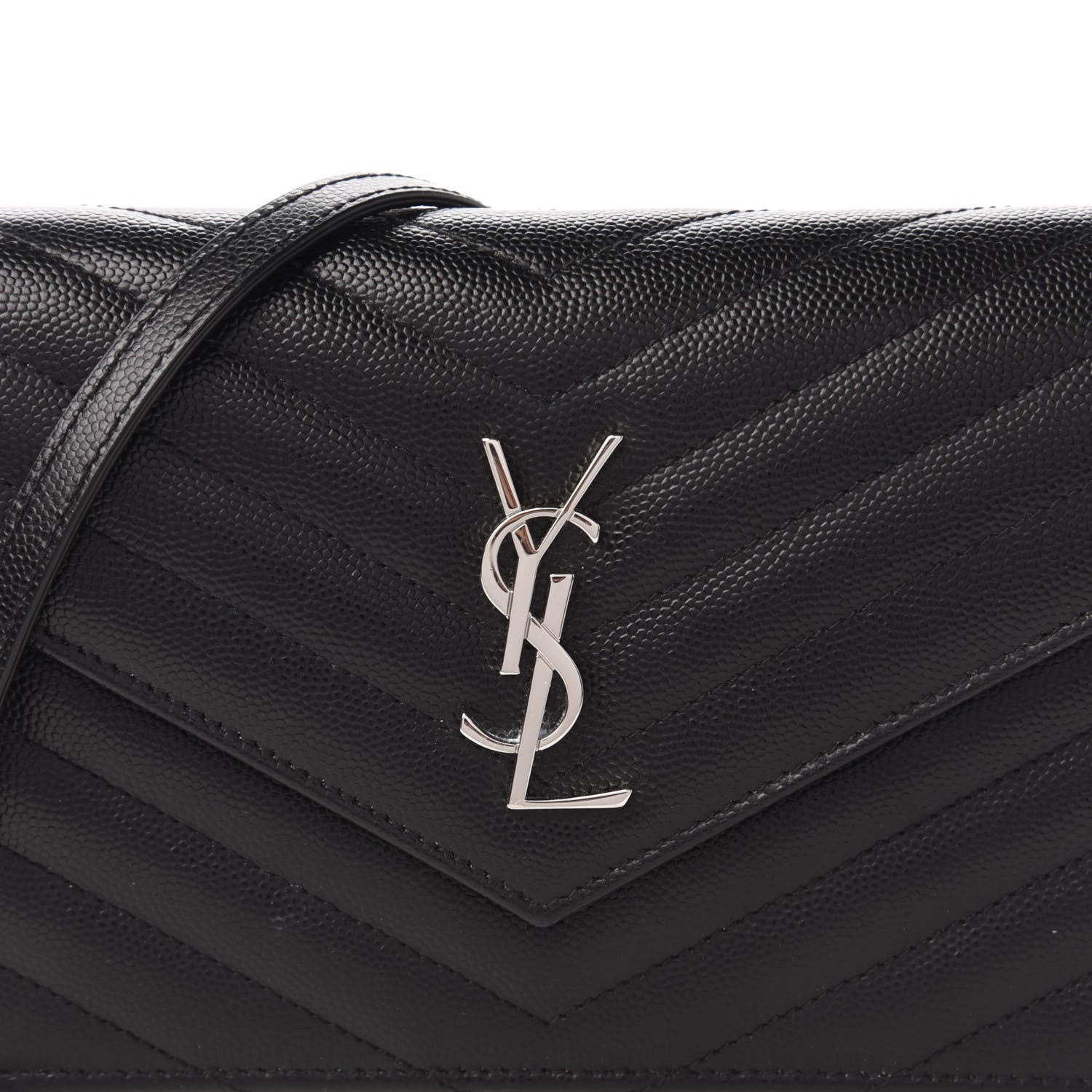 Saint Laurent Grain De Poudre Matelasse Chevron Monogram Envelope Chain Wallet Black 9 of 10