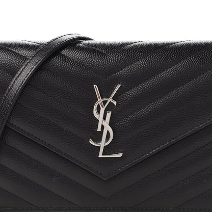 Saint Laurent Grain De Poudre Matelasse Chevron Monogram Envelope Chain Wallet Black 9 of 10