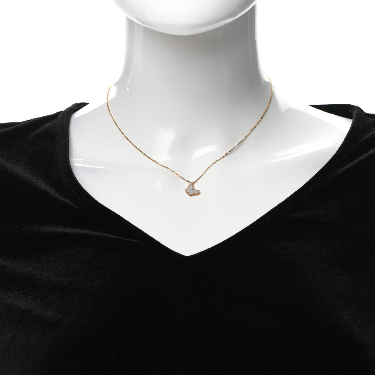 18K Yellow Gold Mother of Pearl Sweet Alhambra Butterfly Pendant Necklace