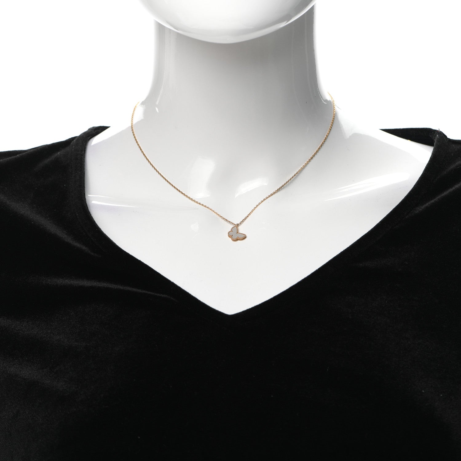Van Cleef & Arpels 18K Yellow Gold Mother of Pearl Sweet Alhambra Butterfly Pendant Necklace 2 of 7