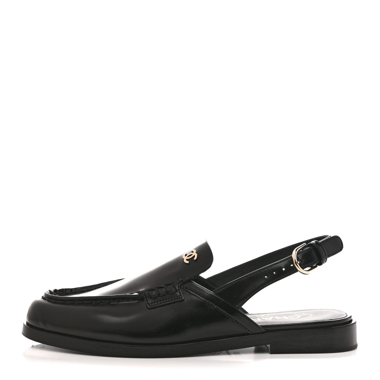Shiny Calfskin Slingback Loafers 36.5 Black