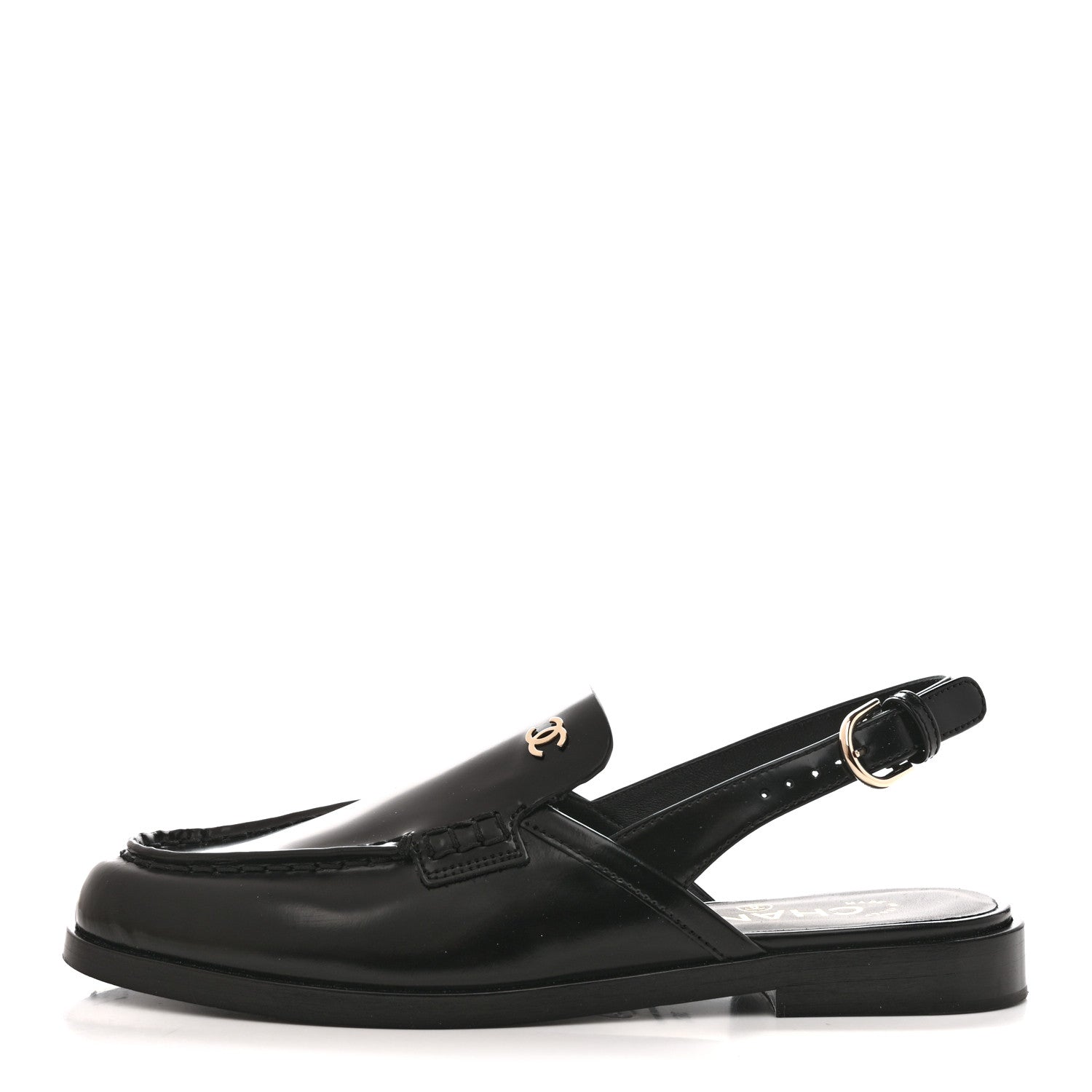 Chanel Shiny Calfskin Slingback Loafers 36.5 Black 1 of 10