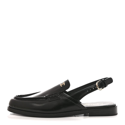Chanel Shiny Calfskin Slingback Loafers 36.5 Black 1 of 10