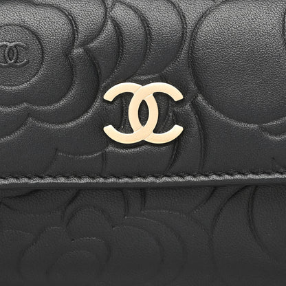 Chanel Lambskin Camellia Embossed Flap Card Holder Black 10 of 12