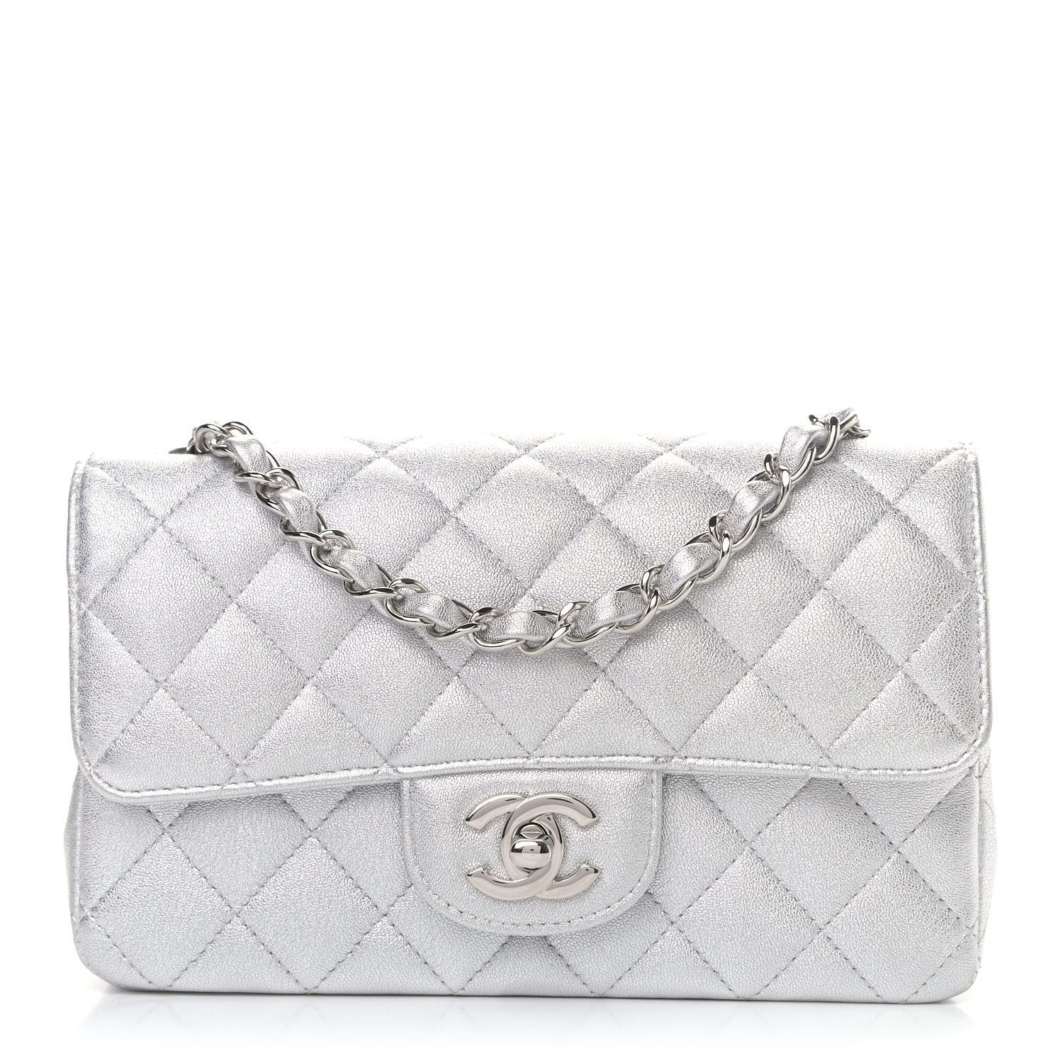 Chanel Metallic Lambskin Quilted Mini Rectangular Flap Silver 1 of 4