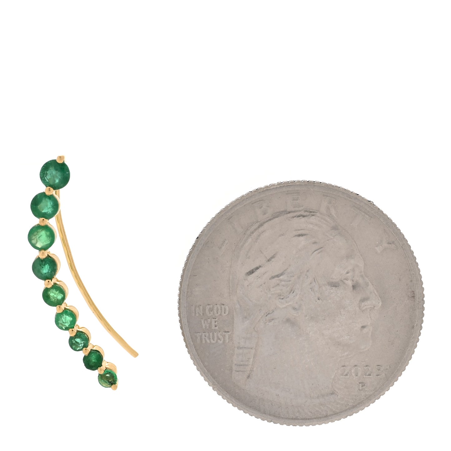 18K Yellow Gold Emerald Single Floating Earring