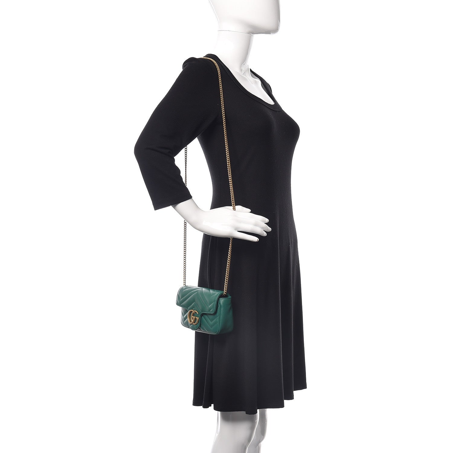 Gucci Calfskin Matelasse Super Mini GG Marmont Shoulder Bag Emerald Green 2 of 9