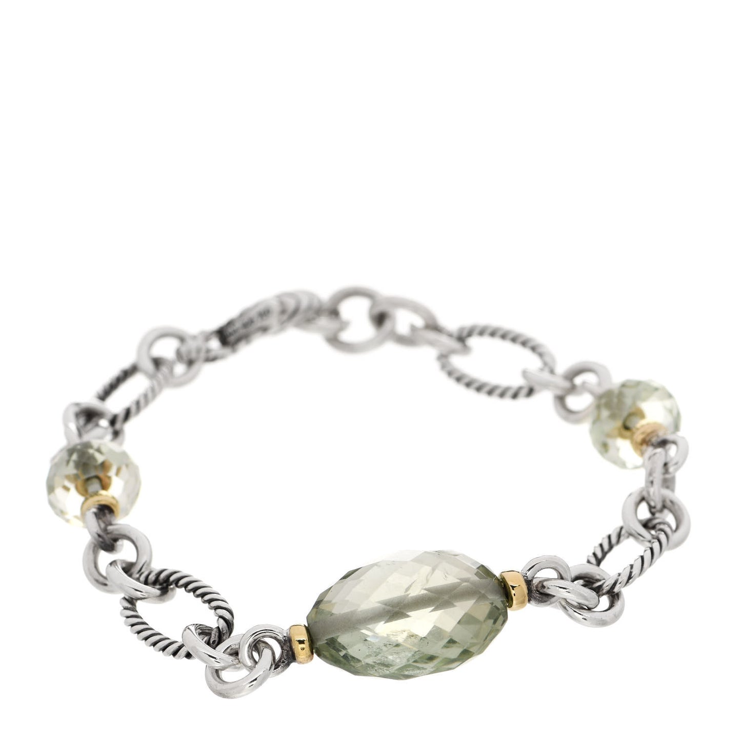 Sterling Silver 18K Yellow Gold Prasiolite Figaro Bracelet