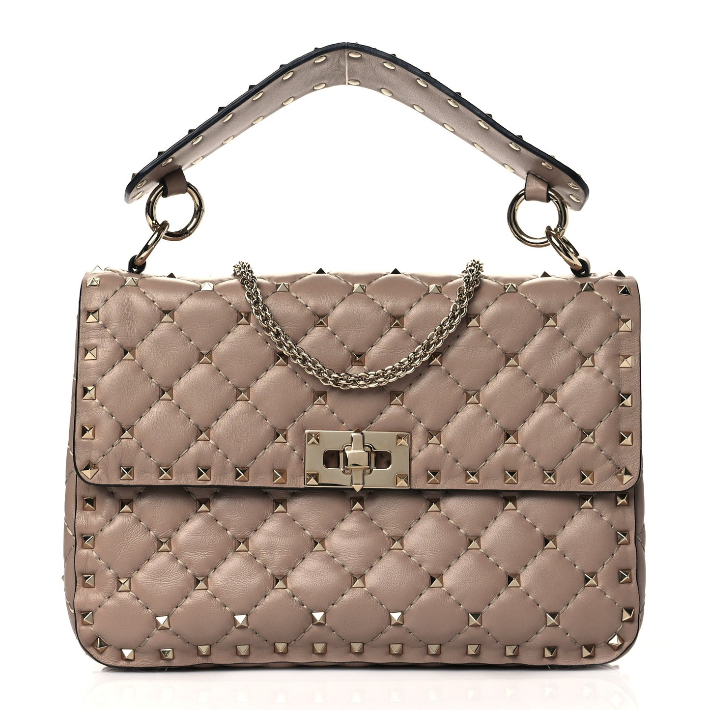 Lambskin Medium Rockstud Spike Shoulder Bag Poudre