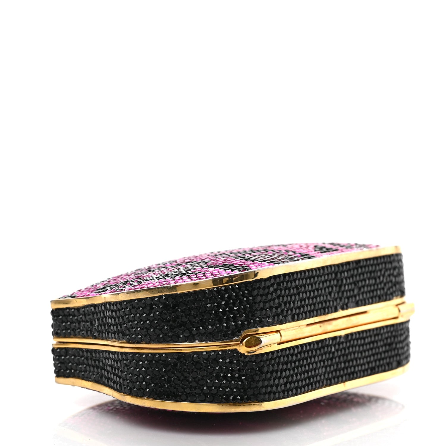 Judith Leiber Crystal Leopard Minaudiere Clutch Pink Black Gold 4 of 8