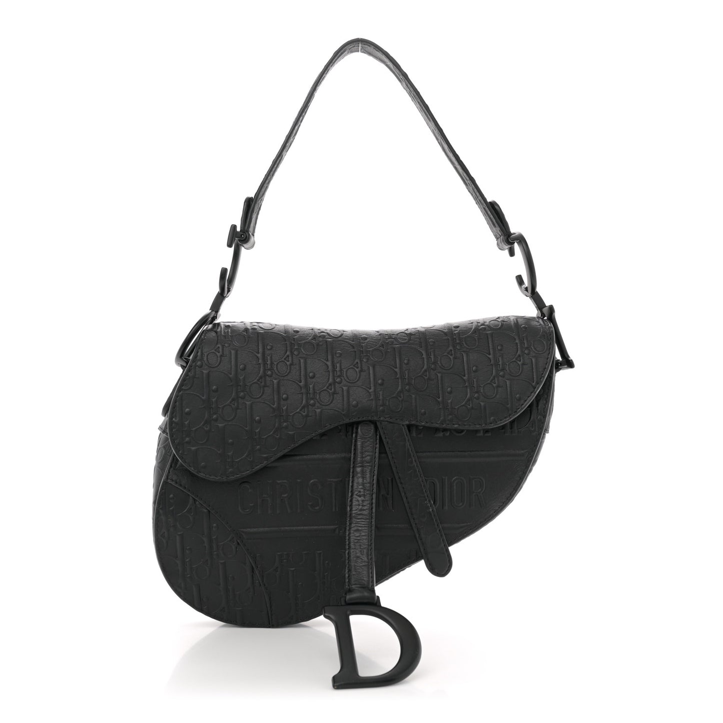 Calfskin Embossed Oblique Saddle Bag Black