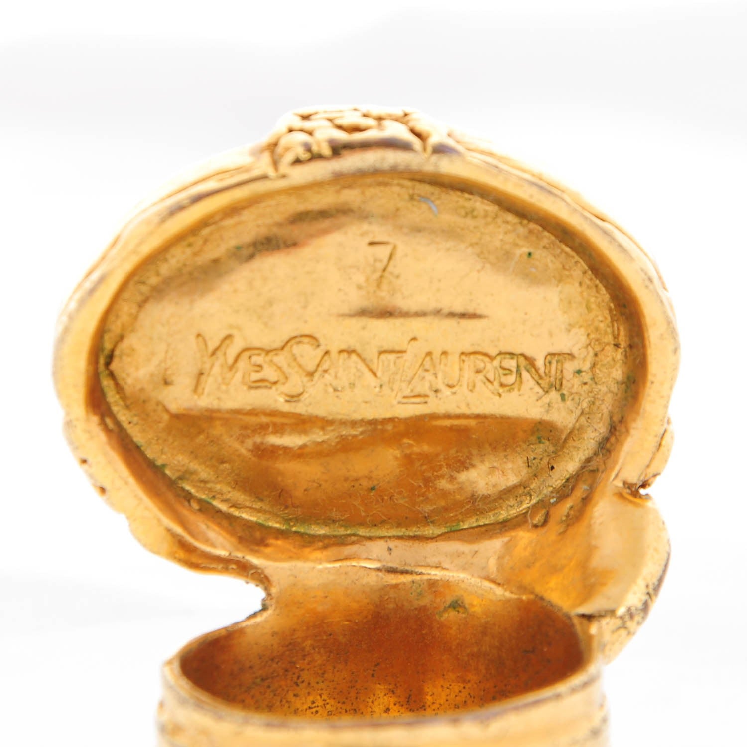 Saint Laurent Glass Cabochon Arty Ovale Ring 7 Gold Coral 4 of 5