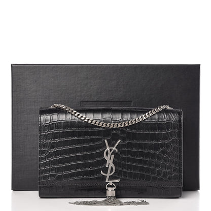 Saint Laurent Calfskin Crocodile Embossed Medium Classic Monogram Kate Tassel Satchel Black 13 of 13