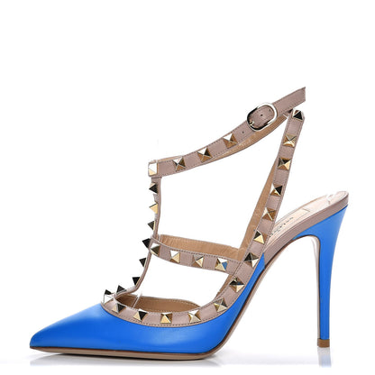 Valentino Garavani Nappa Rockstud Ankle Strap Pumps 37.5 Blue Poudre 1 of 7