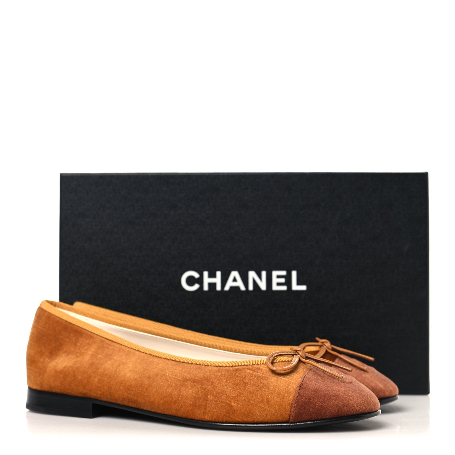 Chanel Velvet Cap Toe CC Ballerina Flats 38 Brown Light Brown 10 of 10