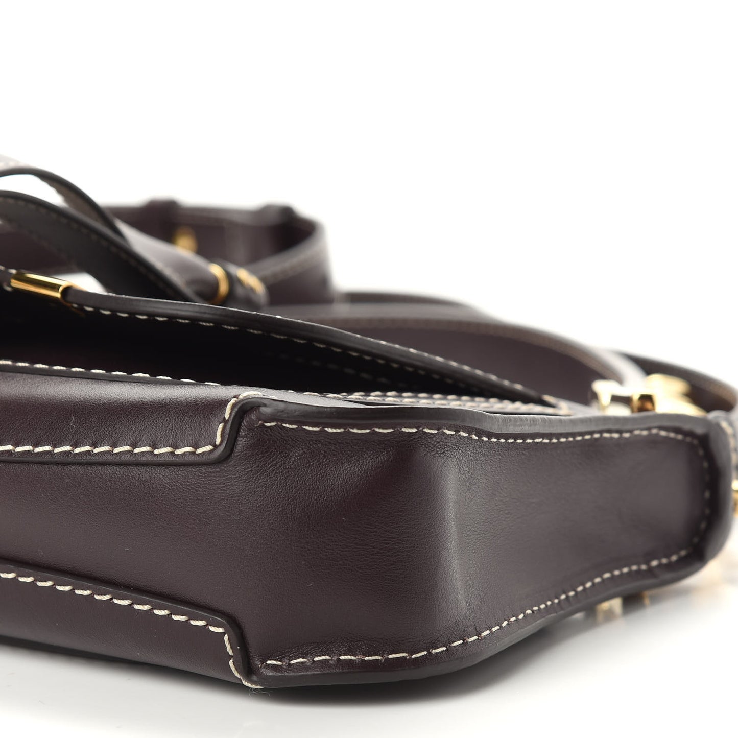 Shiny Calfskin Small Marcie Saddle Shoulder Bag Black Raisin