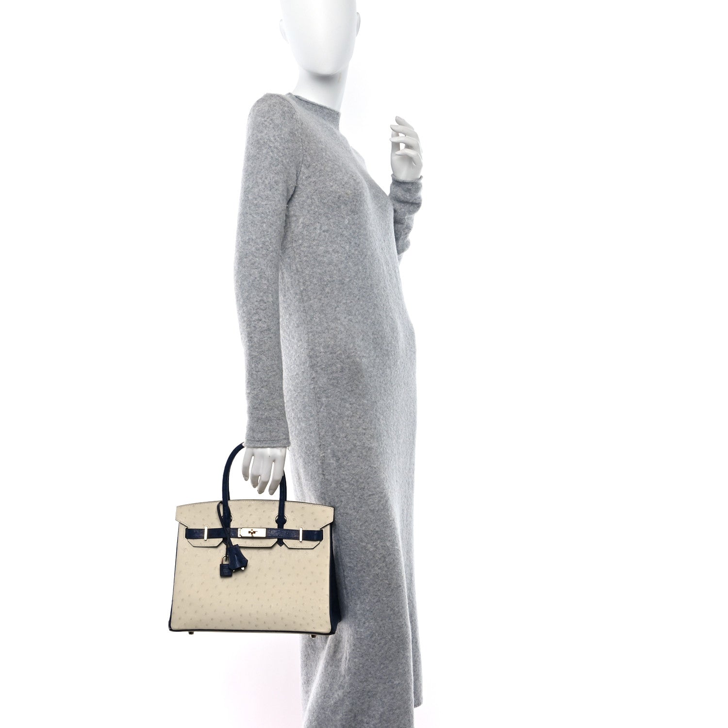 Hermes Ostrich Horseshoe Birkin 30 Craie Bleu Iris 2 of 9