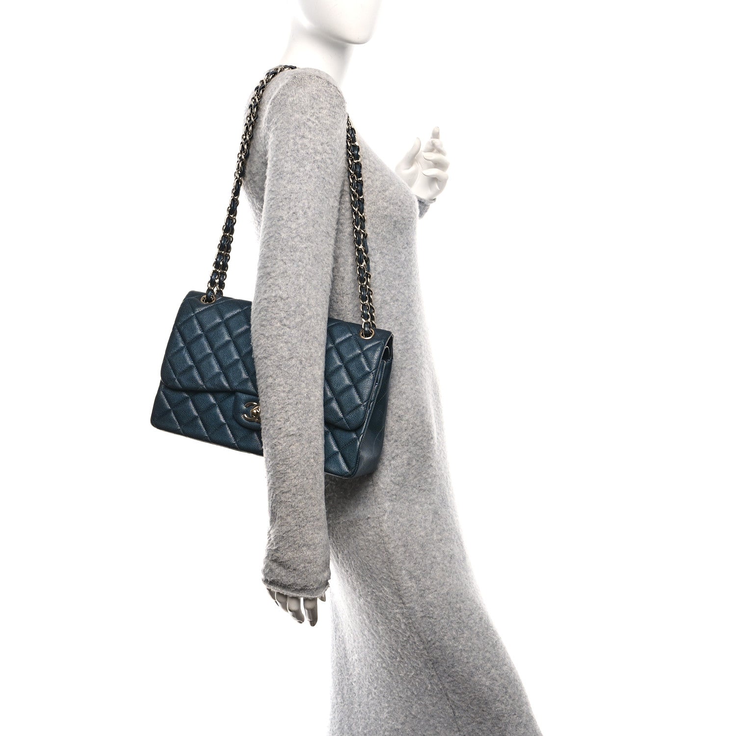 Chanel Metallic Caviar Quilted Jumbo Double Flap Dark Blue 2 of 11
