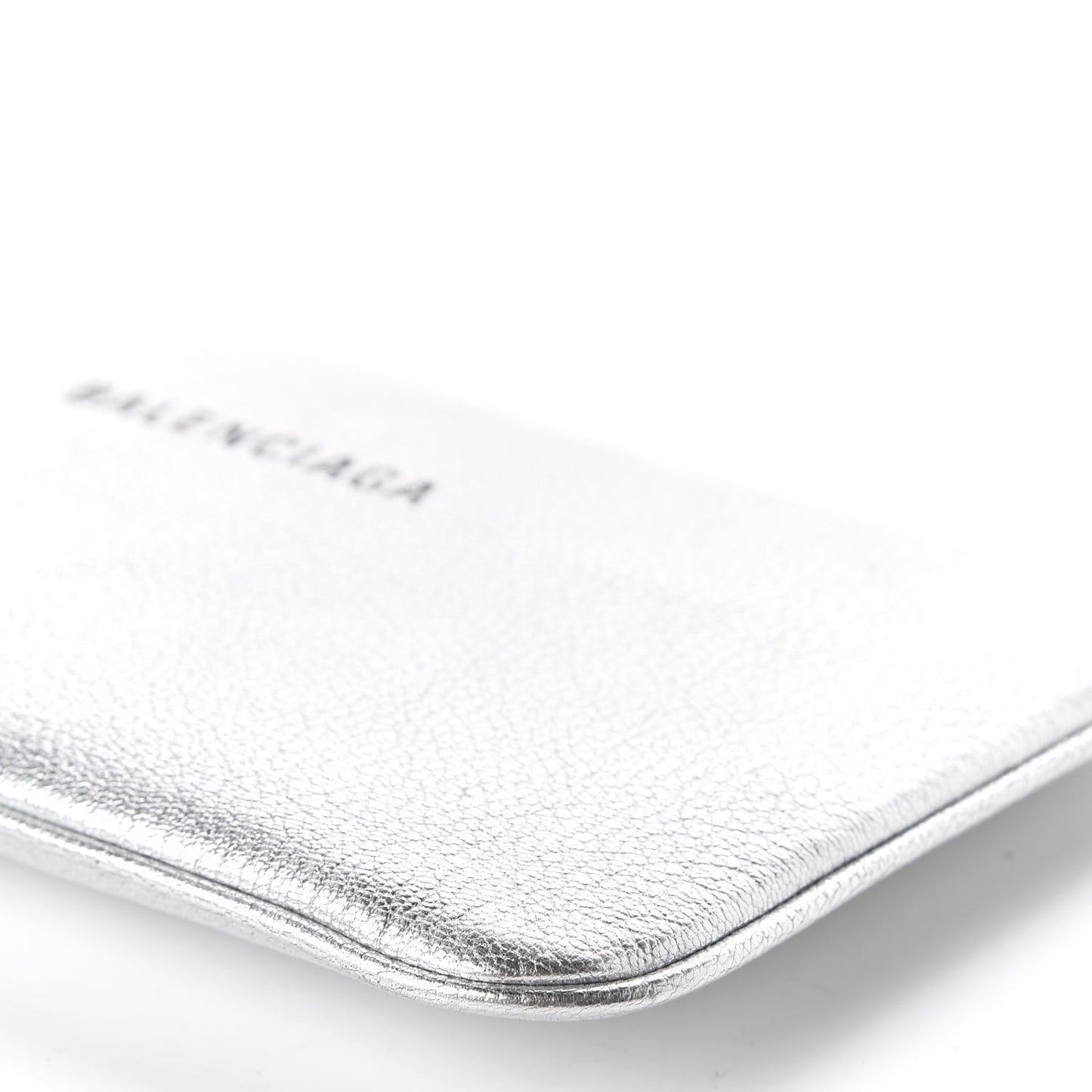 Metallic Goatskin Logo Large Everyday Zip Pouch Argent Black