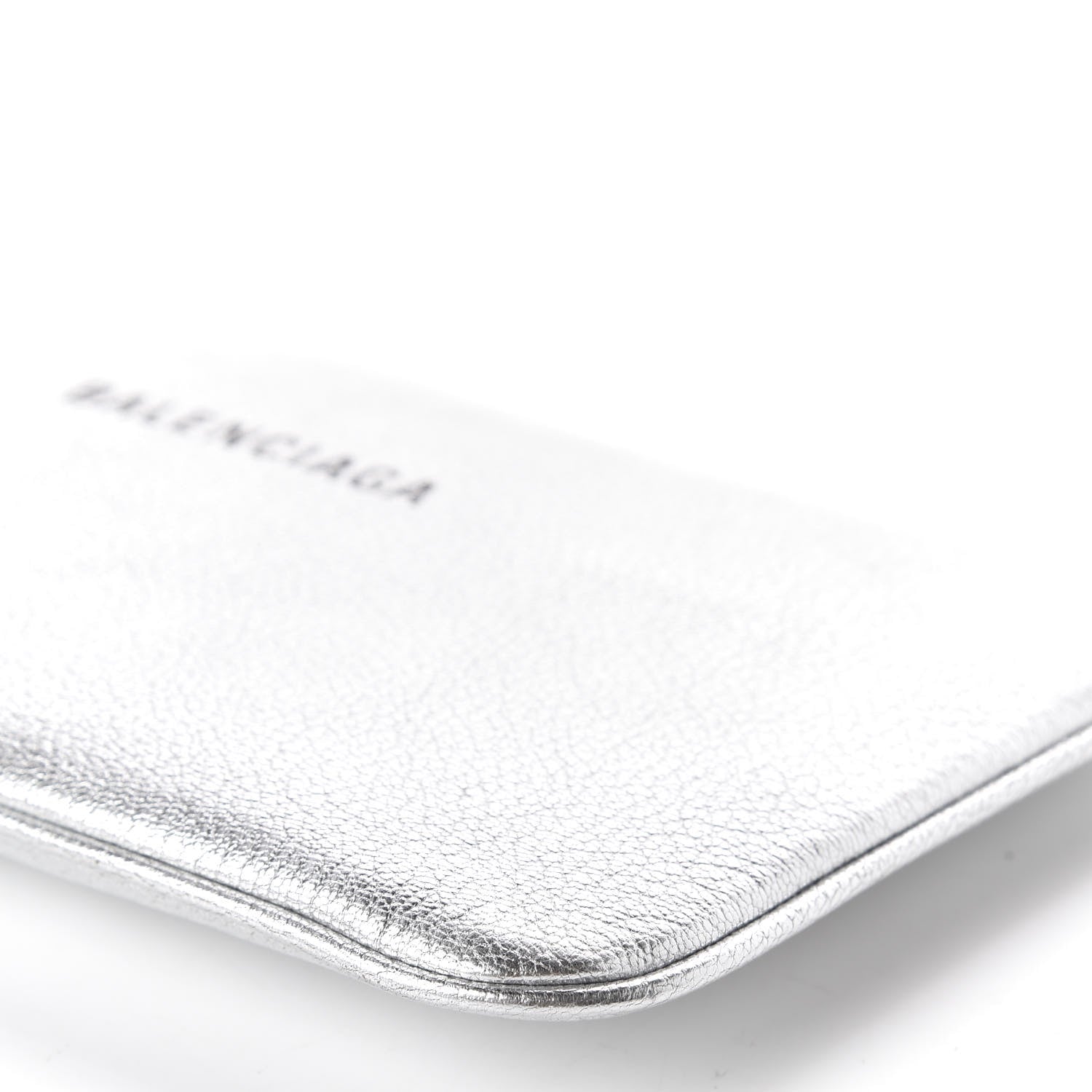 Balenciaga Metallic Goatskin Logo Large Everyday Zip Pouch Argent Black 7 of 10