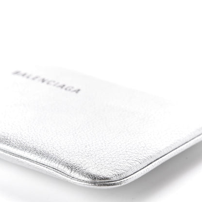 Balenciaga Metallic Goatskin Logo Large Everyday Zip Pouch Argent Black 7 of 10