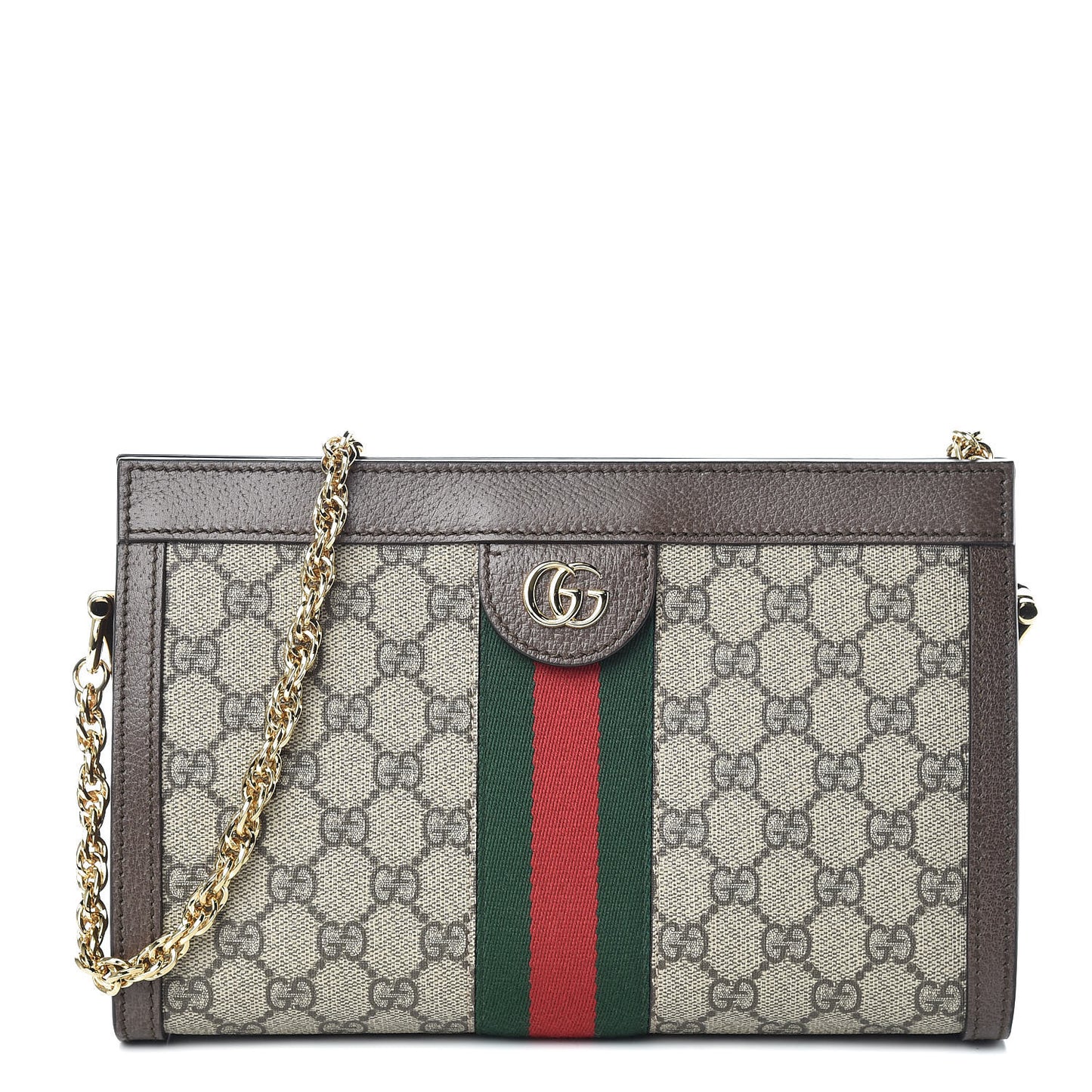 GG Supreme Monogram Web Small Ophidia Chain Shoulder Bag Brown