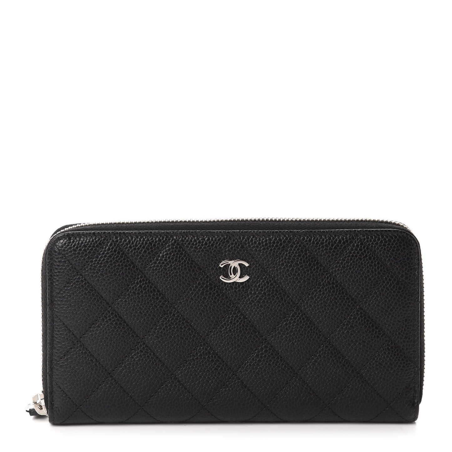 Caviar Quilted Large Gusset Zip Around Wallet Black