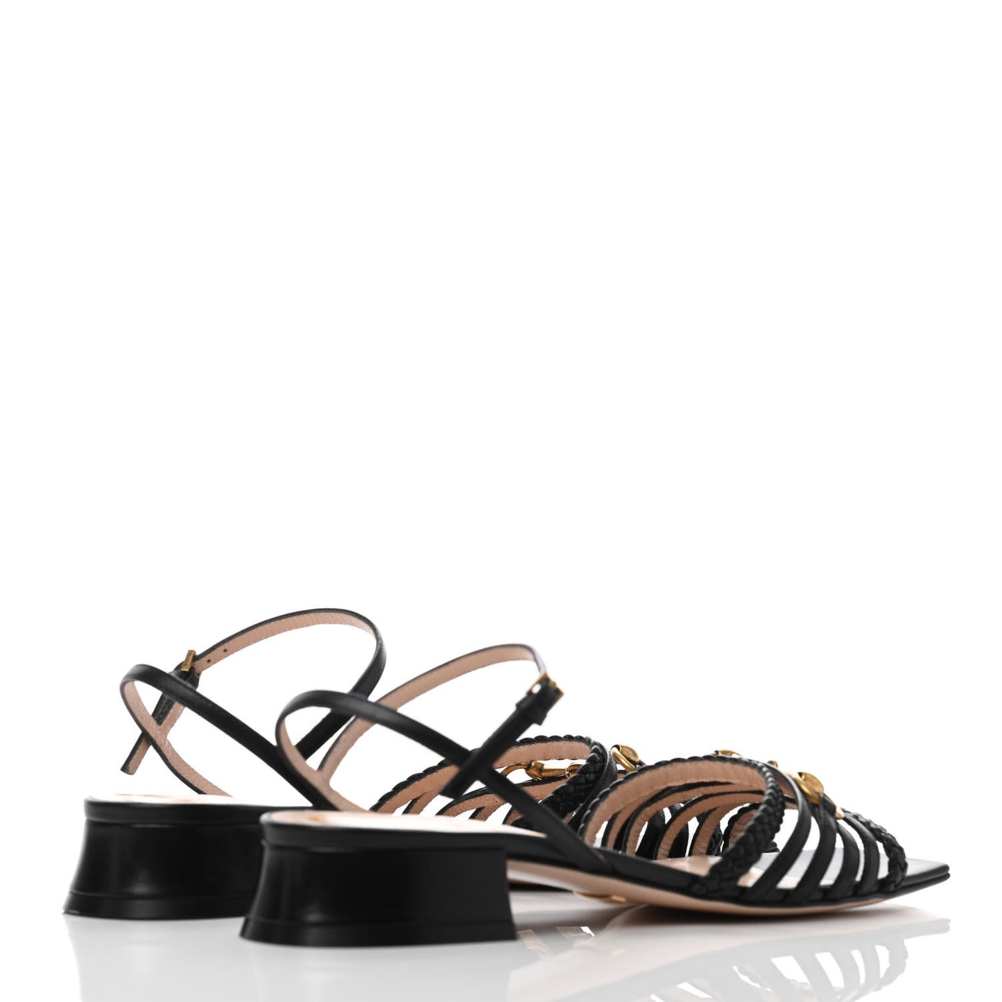 Calfskin Braided Horsebit Sandals 36.5 Black