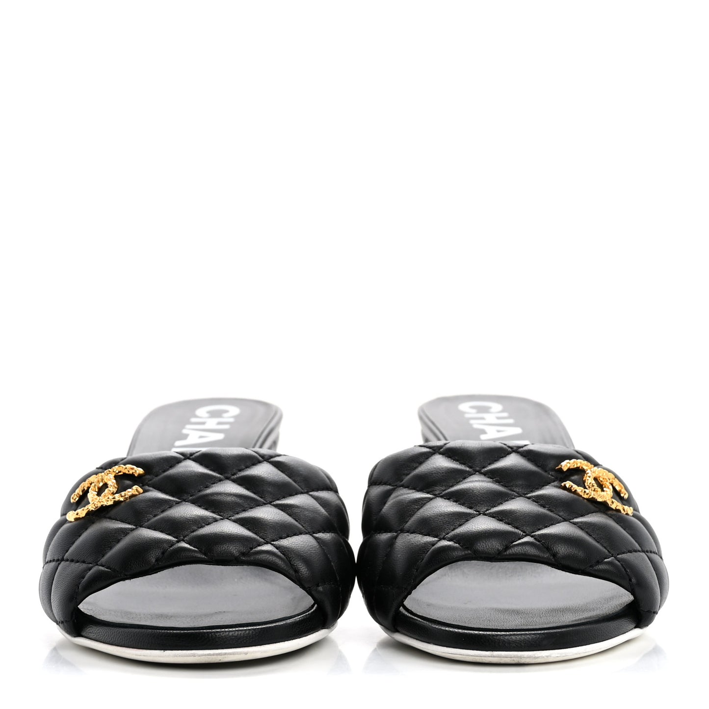 Lambskin Quilted Textured CC Mules 38.5 Black