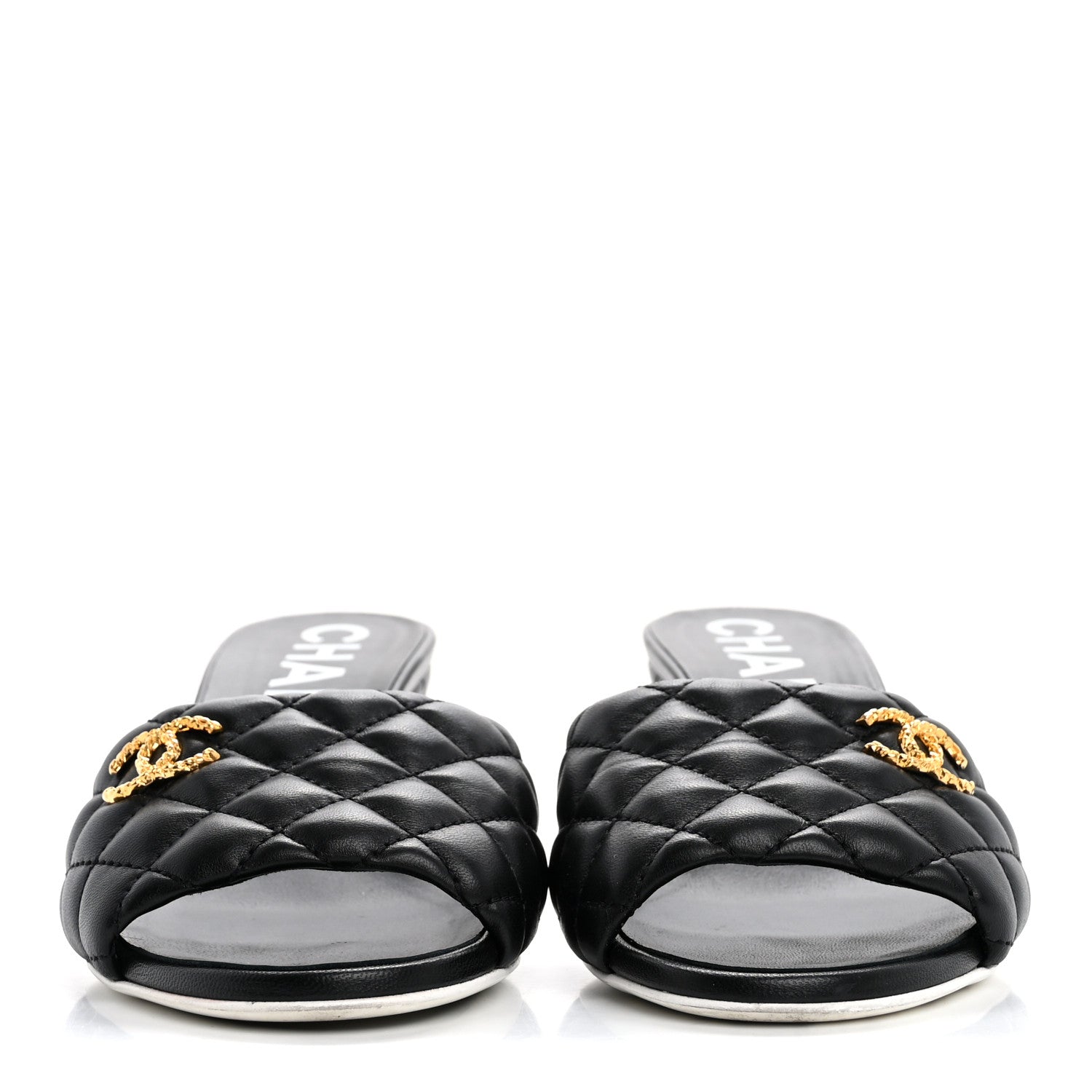 Chanel Lambskin Quilted Textured CC Mules 38.5 Black 3 of 10