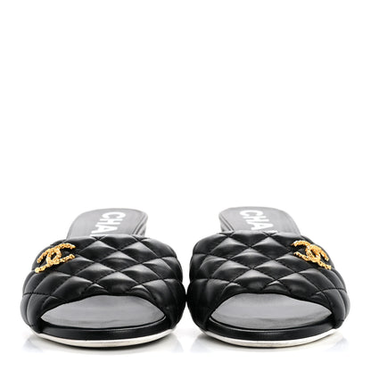 Chanel Lambskin Quilted Textured CC Mules 38.5 Black 3 of 10