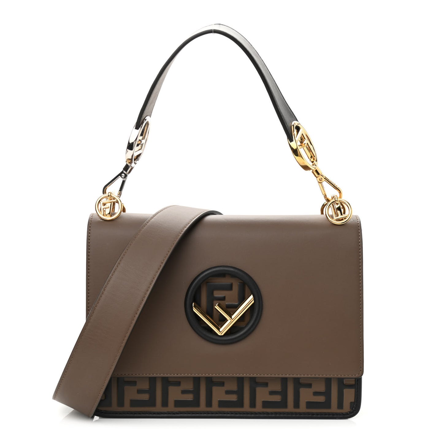 Vitello Century F is Fendi Bi-Color FF 1974 Embossed Kan I Shoulder Bag Maya Black