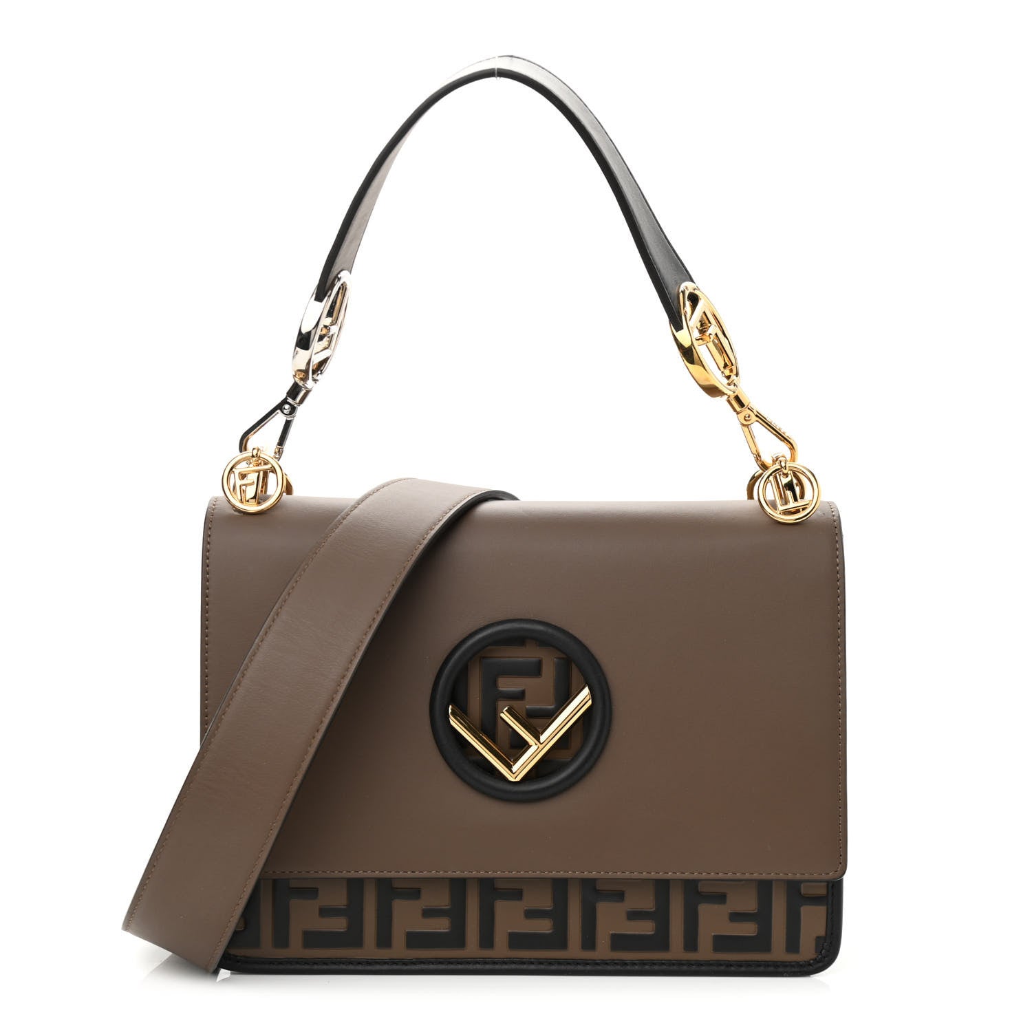 Fendi Vitello Century F is Fendi Bi-Color FF 1974 Embossed Kan I Shoulder Bag Maya Black 1 of 11