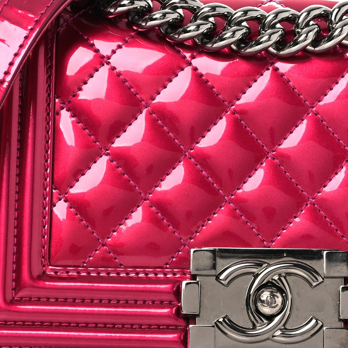 Metallic Patent Calfskin Quilted Small Boy Flap Pink