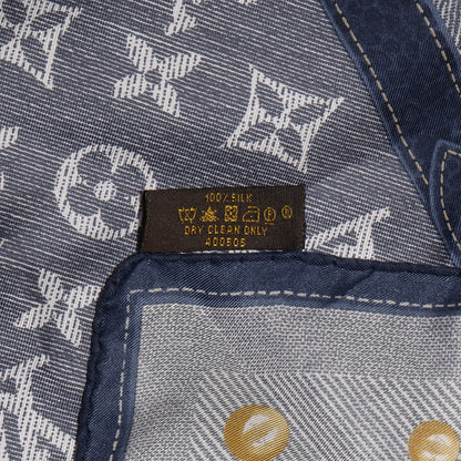 Louis Vuitton Silk Monogram New Denim Bandana Scarf Navy 4 of 5