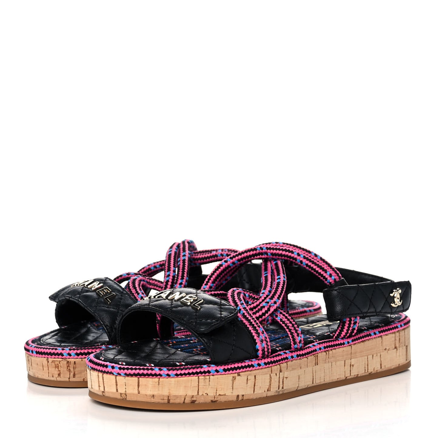 Cord Lambskin Quilted Logo Sandals 35 Pink Black