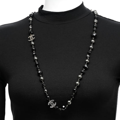 Chanel Ruthenium Pearl Beaded CC Long Necklace Black 2 of 5