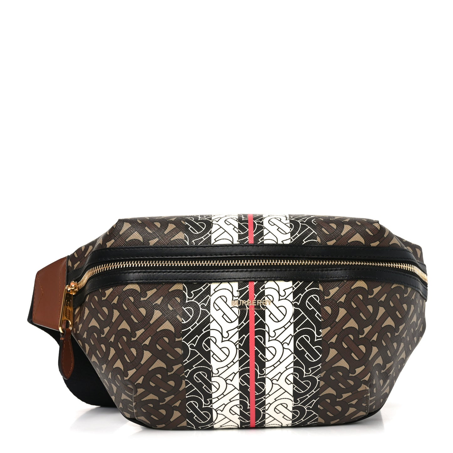 E-Canvas Monogram Stripe Medium Sonny Bum Bag Bridle Brown