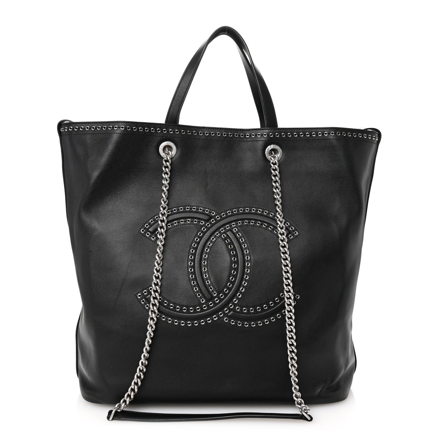 Calfskin Large Coco Eyelets Shopping Tote Black