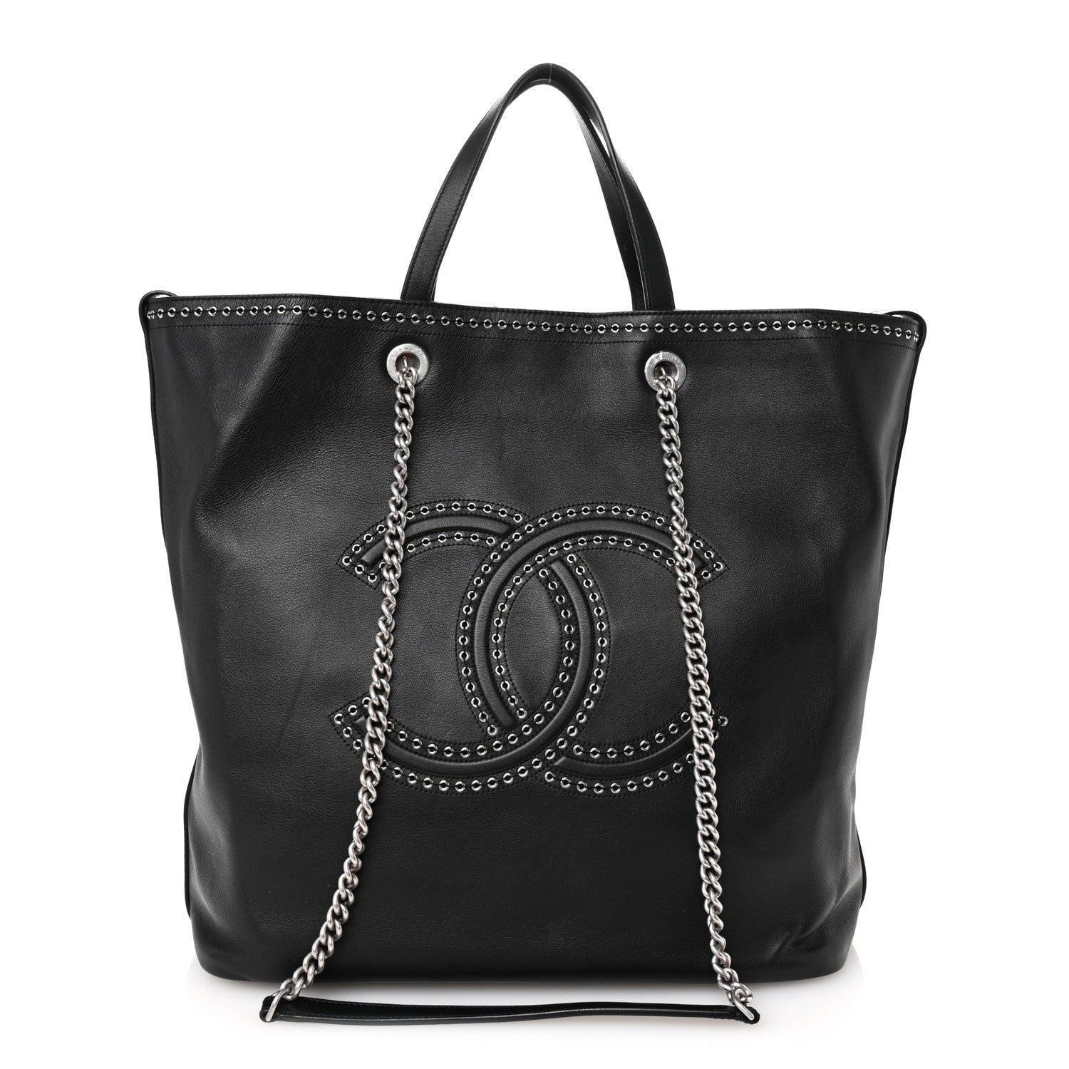 Chanel Calfskin Large Coco Eyelets Shopping Tote Black 1 of 10