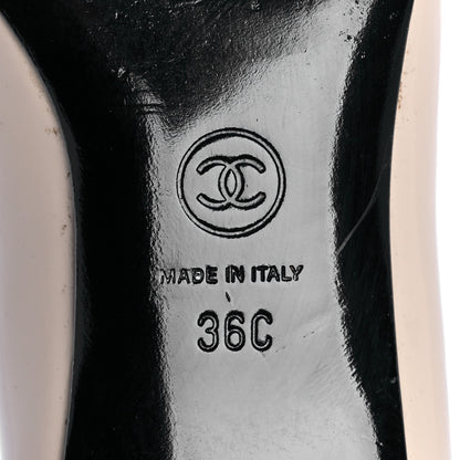 Chanel Patent Grosgrain Cap Toe Logo Flats 36 Beige Black 7 of 10