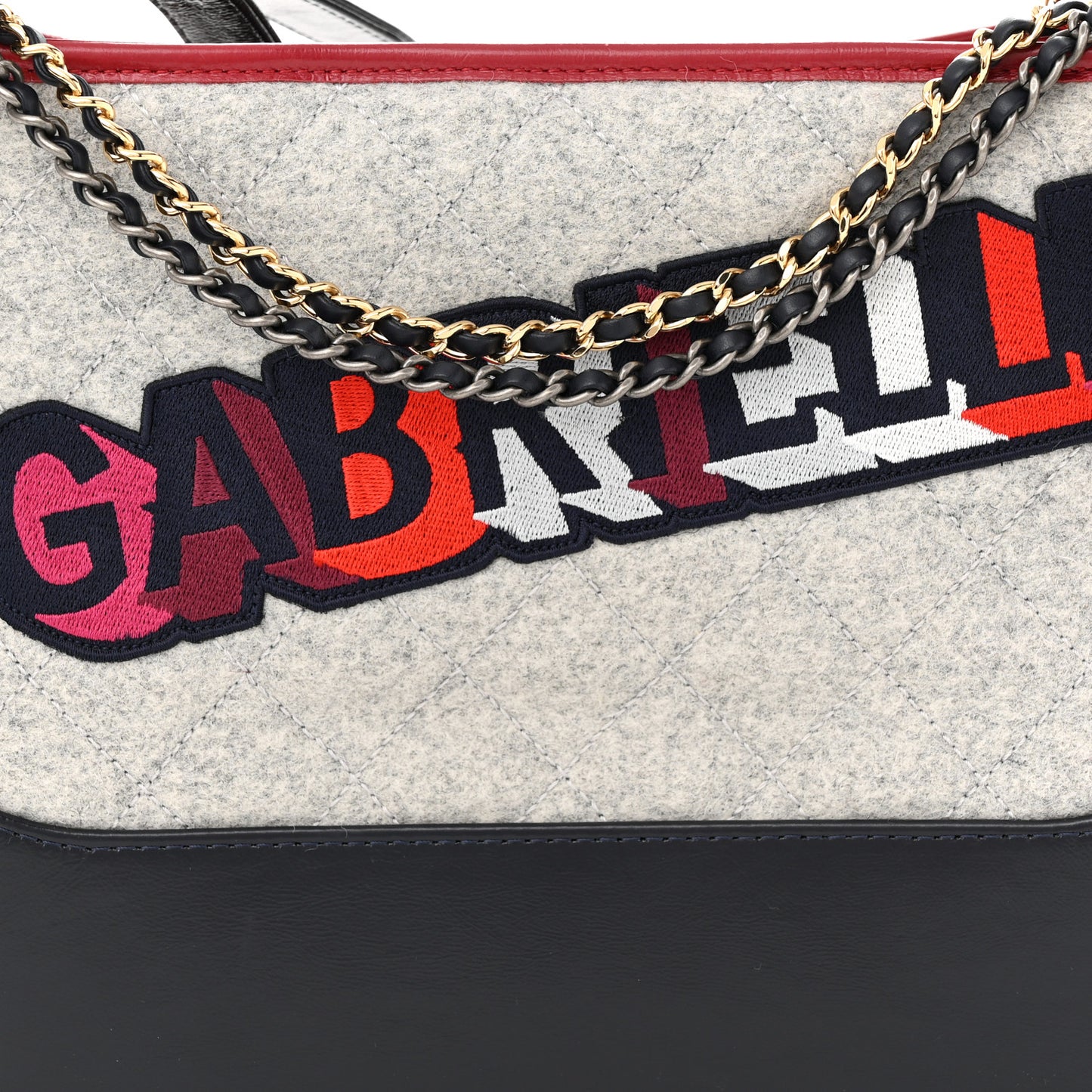 Wool Calfskin Quilted Medium Gabrielle Hobo Navy