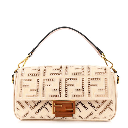 Fendi Canvas Cuoio Agata FF Ajour Embroidered Baguette Grezzo Cuoio 1 of 11
