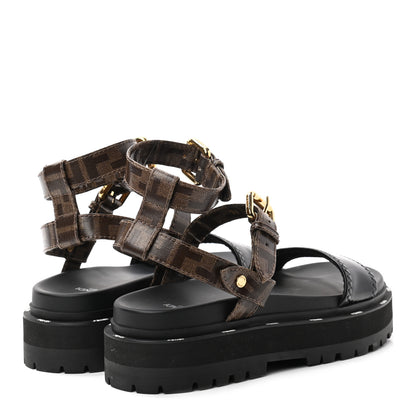 Fendi Vernice High-Tech Glazed Fabric FF Lug Sole Platform Sandals 39 Black Tobacco Moro 8 of 15