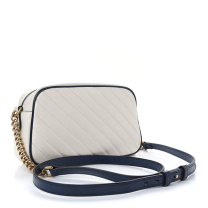 Gucci Vintage Effect Calfskin Matelasse Diagonal Small Torchon GG Marmont Chain Shoulder Bag Mystic White Blue Agata 3 of 9
