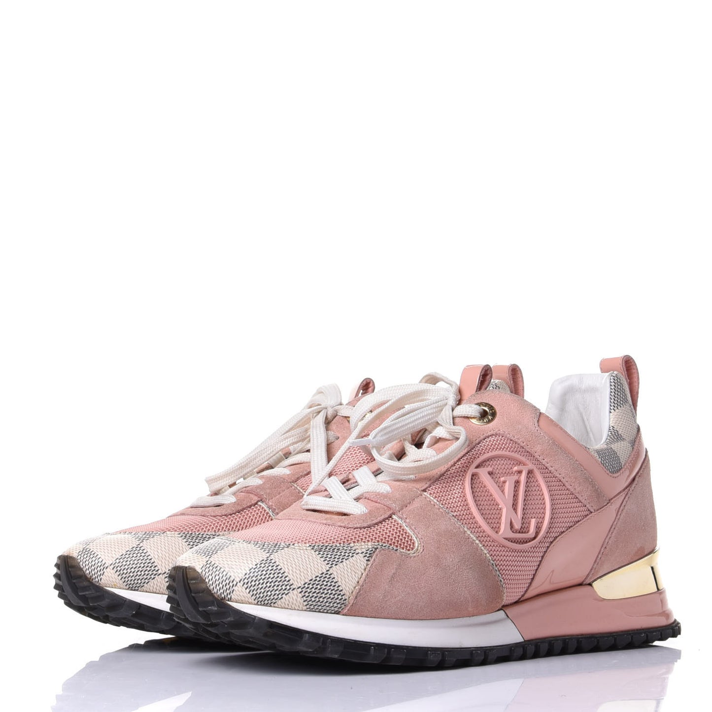 Suede Damier Azur Run Away Sneakers 37 Pink