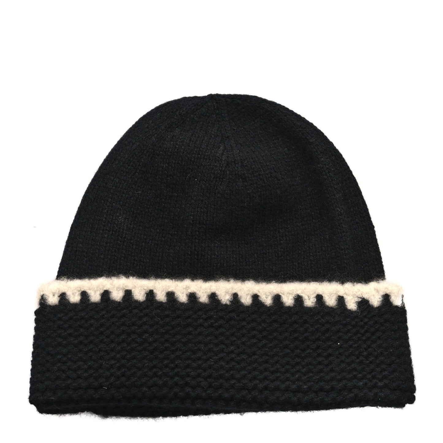 Cashmere Wool CC Beanie Hat Black Light Beige