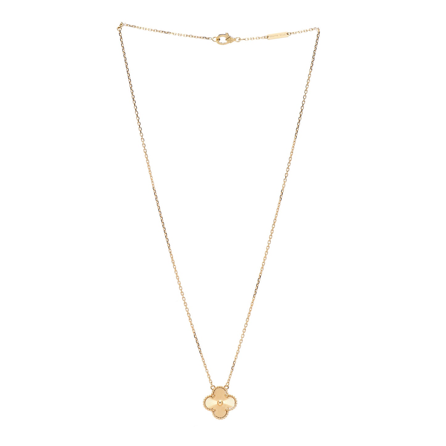 18K Yellow Gold Guilloche Vintage Alhambra Pendant Necklace