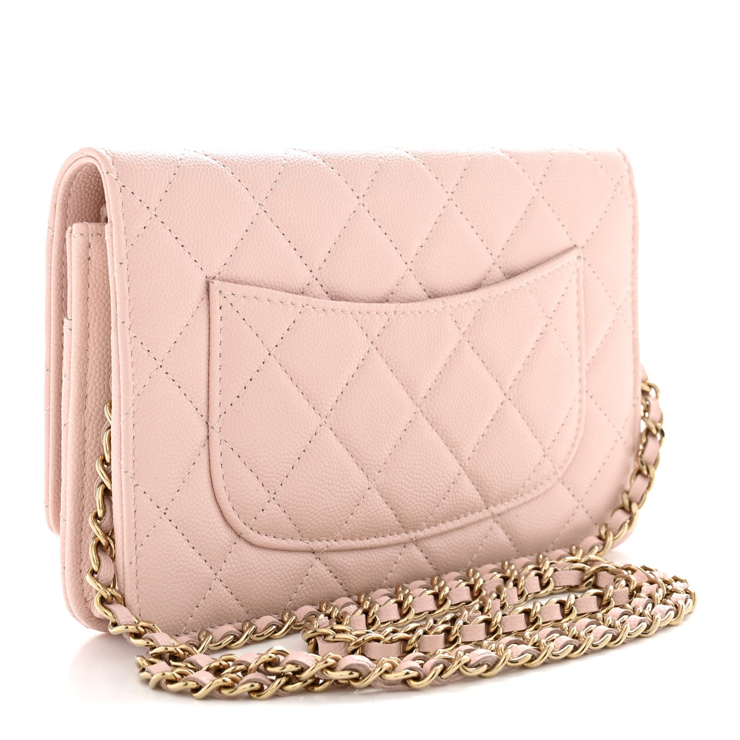 Chanel Caviar Quilted Crystal Enamel CC Wallet On Chain WOC Light Pink 3 of 12