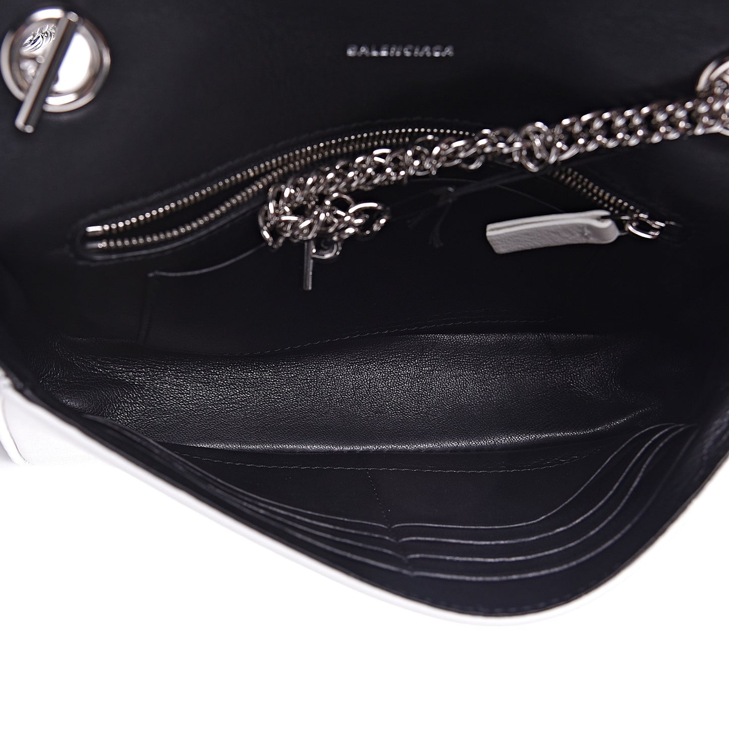 Pebbled Calfskin Logo Everyday Flap Chain Wallet White